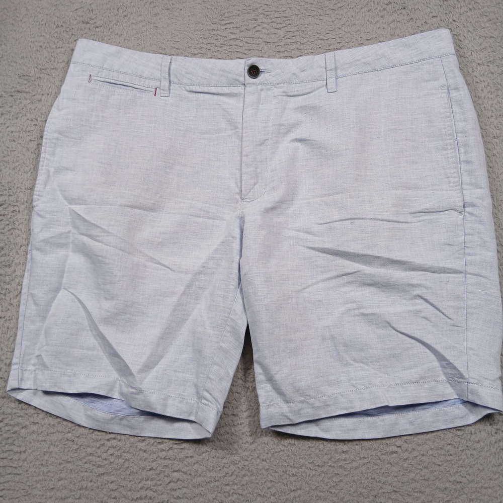 UNTUCKit Linen Blend Shorts Men's 42 Light‎ Blue Chino Casual Summer Flat Front